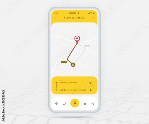 Map GPS navigation app ux ui concept, Mobile map application, Smartphone App search map navigation, Technology map, City navigation maps, City street, gps tracking, Location tracker, Vector