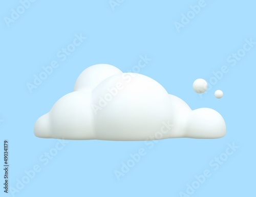 3d white cloud on blue background. Soft cartoon shaped clouds or smoke. Vector illustration