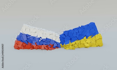 shattered broken symolic flags of Russia and Ukraine photo