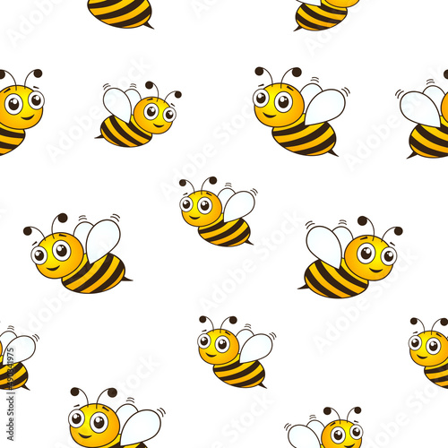 Seamless bee pattern. Honey bees flying on white background. Happy bumblebee insect texture. Vector cute illustration © Віталій Баріда