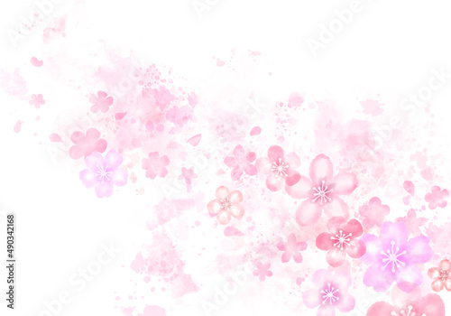 A cherry blossom hand painting with a space for typography, letters, and other paintings, or a graphic set against cherry blossoms on a spring day.