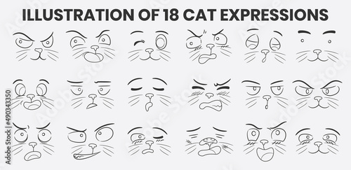 Collection of cute cat expression illustrations with 18 variants © STOCKIO DESIGN CO