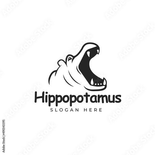 Hippo Silhouette design logo Vector illustration