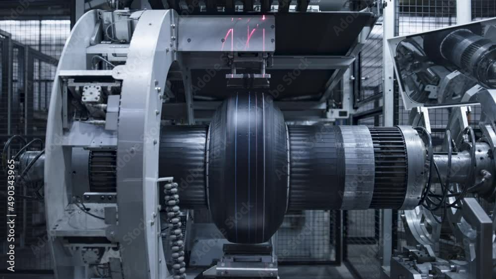 Car tyre manufacture automat working process in modern technological workshop
