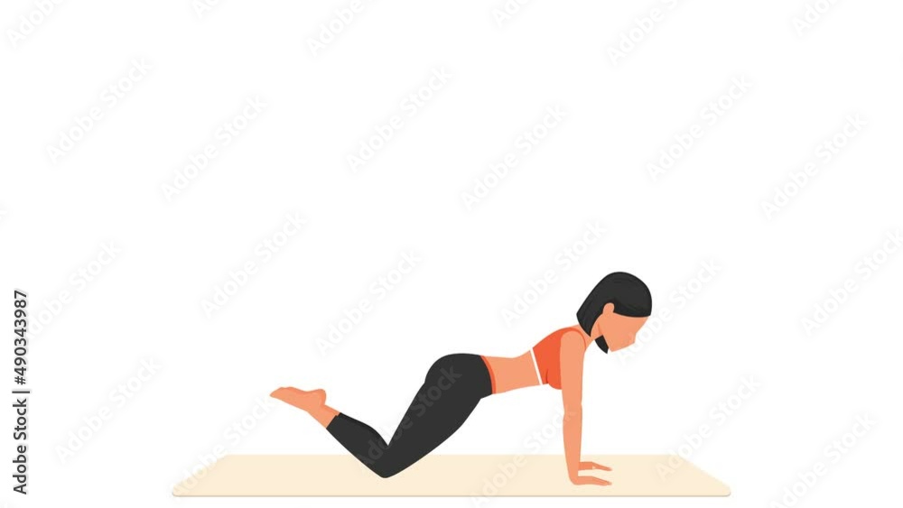 Knee push up exercise. Female workout on mat Knee push up exercise. Female workout on mat