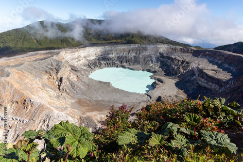 Volcano Poas with Turquoise crater lake in the rainforest of Costa Rica