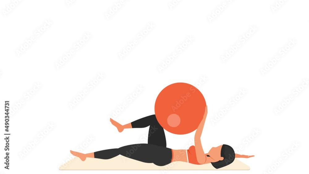 Alternating dead bug exercise. Female workout with fitball.