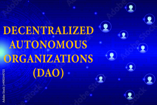 DAO, Decentralized Autonomous Organization abstract illustration concept for banner, website, landing page, ads, flyer template.