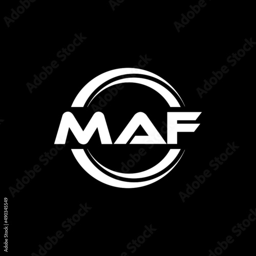 MAF letter logo design with black background in illustrator, vector logo modern alphabet font overlap style. calligraphy designs for logo, Poster, Invitation, etc. photo