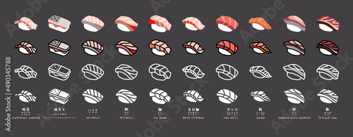 Vector sushi icon set. Four style.