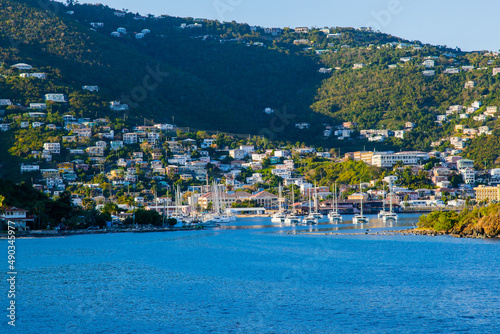 View of the bay with yachts of the island of St. Thomas, US Virgin Islands. photo