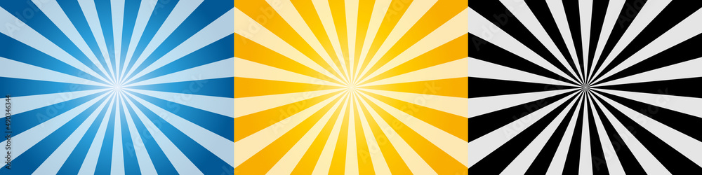 Sunburst Background Set - Blue, Yellow And BlackVector Illustrations