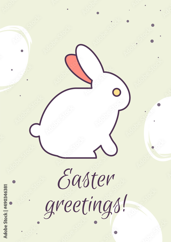 Easter greetings greeting card with color icon element. Springtime festival. Postcard vector design. Decorative flyer with creative illustration. Notecard with congratulatory message on grey Easter greetings greeting card with color icon element. Springtime festival. Postcard vector design. Decorative flyer with creative illustration. Notecard with congratulatory message on grey