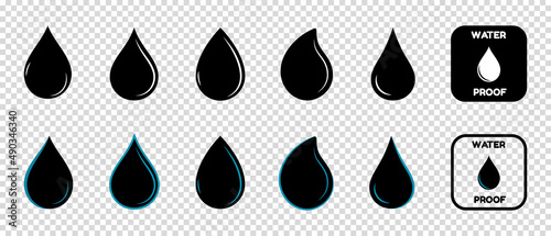 Waterdrop Icon Set - Flat Vector Illustrations Isolated On Transparent Background