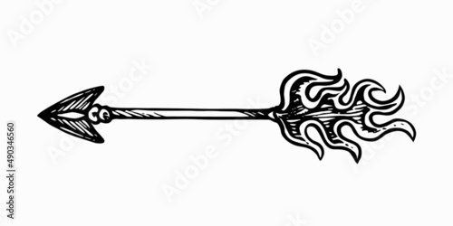 Arrow with flame, simple doodle drawing, gravure style