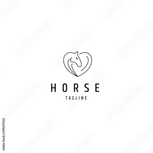 Love horse line logo icon design template