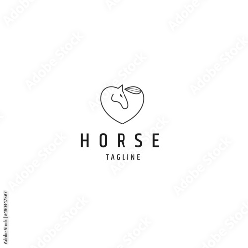 Love horse line logo icon design template