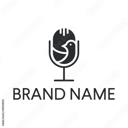 bird podcast logo. microphone logo vector