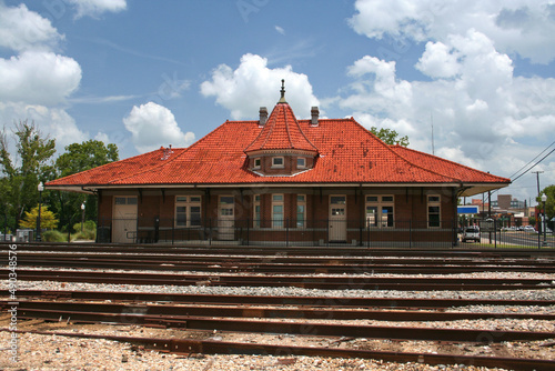 Nacogdoches, TX Historic Train Depot near Railroad Tracks photo