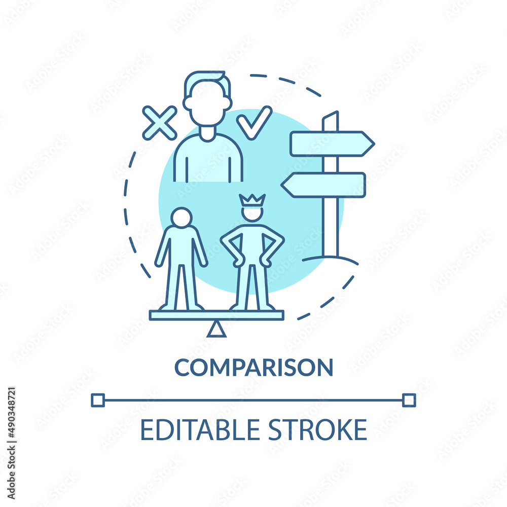 Comparison turquoise concept icon. Emotional manipulation abstract idea thin line illustration. Abusive relationships. Isolated outline drawing. Editable stroke. Arial, Myriad Pro-Bold fonts used Comparison turquoise concept icon. Emotional manipulation abstract idea thin line illustration. Abusive relationships. Isolated outline drawing. Editable stroke. Arial, Myriad Pro-Bold fonts used