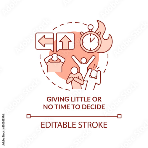 Giving little and no time to decide terracotta concept icon. Manipulation example abstract idea thin line illustration. Isolated outline drawing. Editable stroke. Arial, Myriad Pro-Bold fonts used