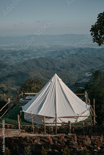Tent clamping on the mountain landscape