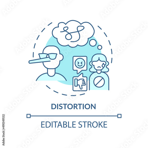 Distortion turquoise concept icon. Emotional manipulation abstract idea thin line illustration. Distorting reality. Isolated outline drawing. Editable stroke. Arial, Myriad Pro-Bold fonts used