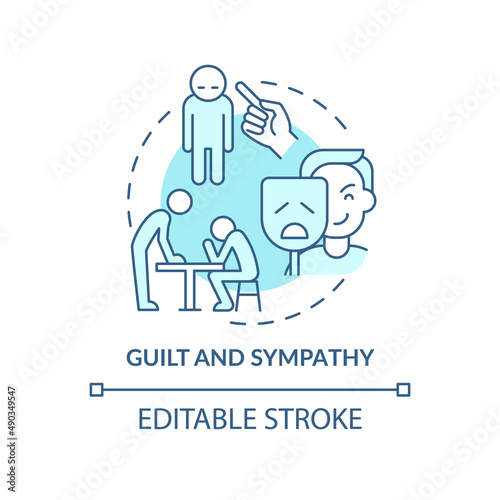 Guilt and sympathy turquoise concept icon. Emotional manipulation abstract idea thin line illustration. Dramatic statement. Isolated outline drawing. Editable stroke. Arial, Myriad Pro-Bold fonts used
