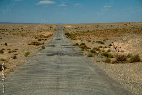 The road in the desert. in Dunhuang Yardang National Geopark, Gansu China. photo