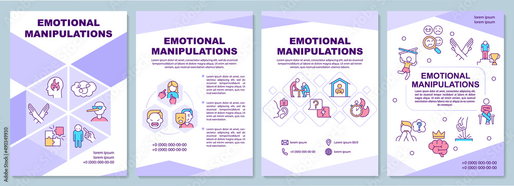 Emotional manipulations purple brochure template. Abusive behavior ...