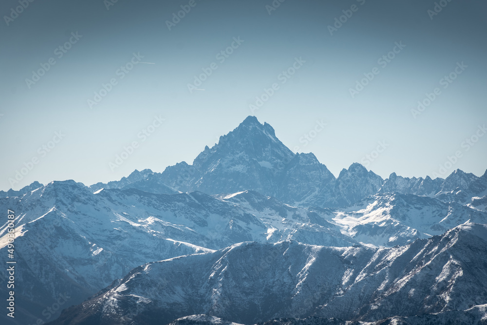 Snowy landscape of the Monviso Mount, Italian  Alps
