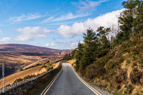 Road section through Wicklow Mountains National Park near Lough Tay  Ireland.