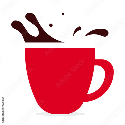 Espresso red coffee cup with splash. Graphic design for your coffee spot. Hot Spilled coffee red cup vector illustration

