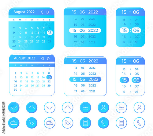 Online medicine calendar UI elements kit. Telehealth. Isolated vector components. Flat navigation menus and interface buttons template. Web design widget collection for mobile application light theme
