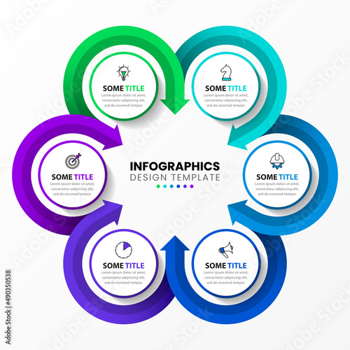 Infographic template with icons and 6 options or steps. Circle