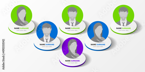 Infographic design template. Organization chart with 6 people