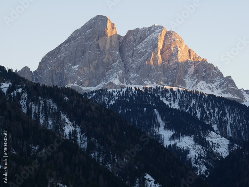 Sunset in Lüsen, South Tyrol with view of the Peitlerkofel photo