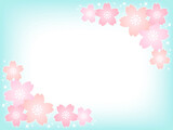 パステルカラーの桜の花と水色の背景画像/右上左下装飾