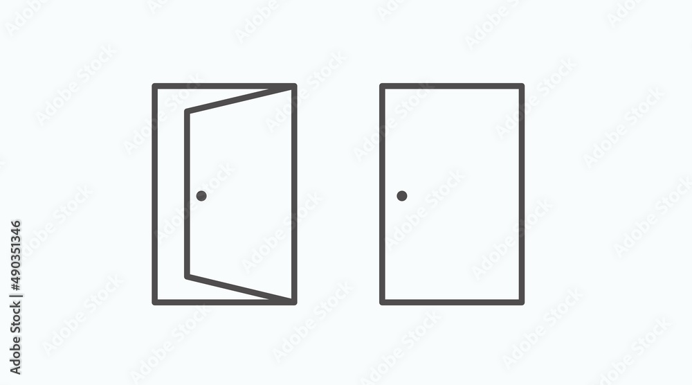 Open and Closed Door Icon Set. Vector isolated linear set of door illustrations Open and Closed Door Icon Set. Vector isolated linear set of door illustrations