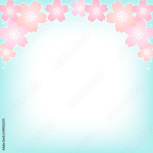 パステルカラーの桜の花と水色の正方形の背景画像/上部装飾 © マイ アオノ