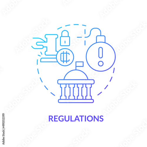 Regulations blue gradient concept icon. Crypto-currency weak point abstract idea thin line illustration. Laws and prohibitions related crypto. Isolated outline drawing. Myriad Pro-Bold font used