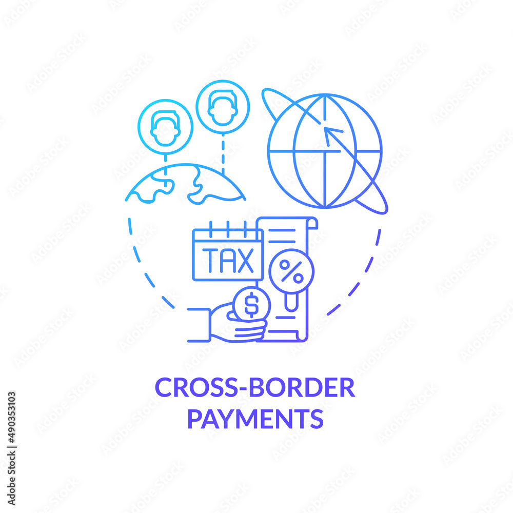 Cross-border payments blue gradient concept icon. Cryptocurrency advantage abstract idea thin line illustration. International money transfer. Isolated outline drawing. Myriad Pro-Bold font used