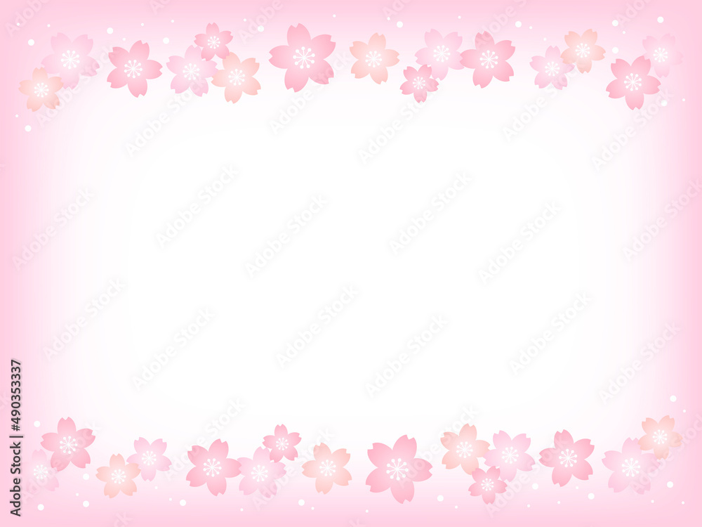 パステルカラーの桜の花とピンクの背景画像/上下装飾・桜小さめ