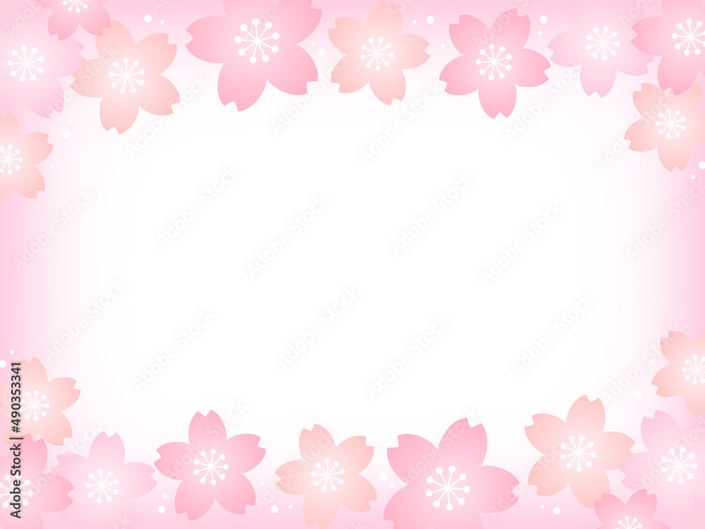 パステルカラーの桜の花とピンクの背景画像/上下装飾