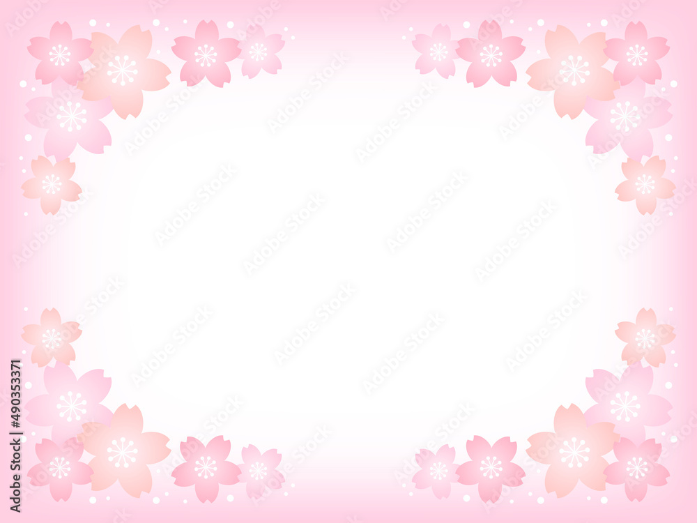 パステルカラーの桜の花とピンクの背景画像/四隅装飾