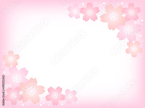 パステルカラーの桜の花とピンクの背景画像/右上左下装飾