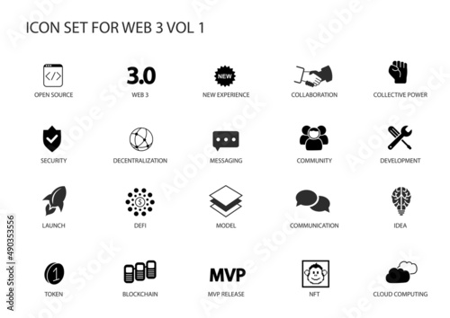 Web3 or Web 3.0 vector icon set. A collection of various symbols for the semantic web or web3 topic for infographics