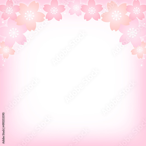 パステルカラーの桜の花とピンクの正方形の背景画像/上部装飾