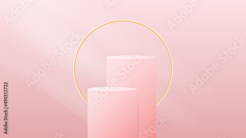 Pink Podium minimal on pink background , 3D stage podium display product , stand to show cosmetic products ,illustration 3d Vector EPS 10