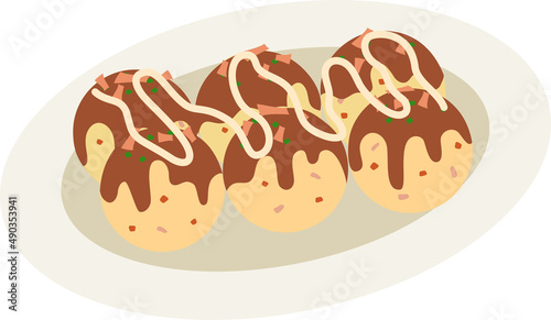皿に乗ったたこ焼きのイラスト